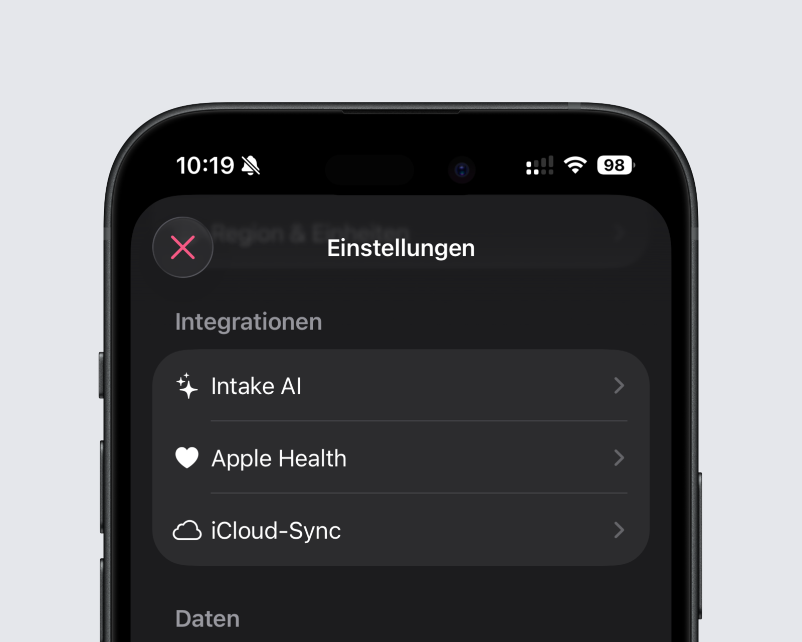 Navigationspunkt Intake AI in den Einstellungen unter Integrationen.