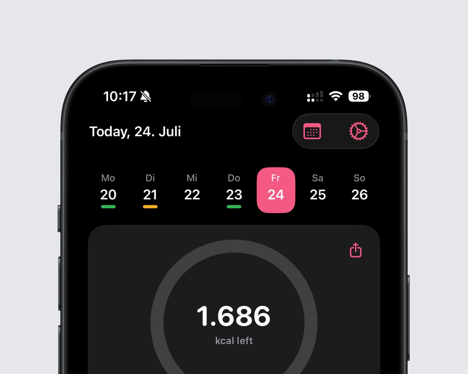 Intake dashboard with the gear button that opens Settings highlighted at the top right.