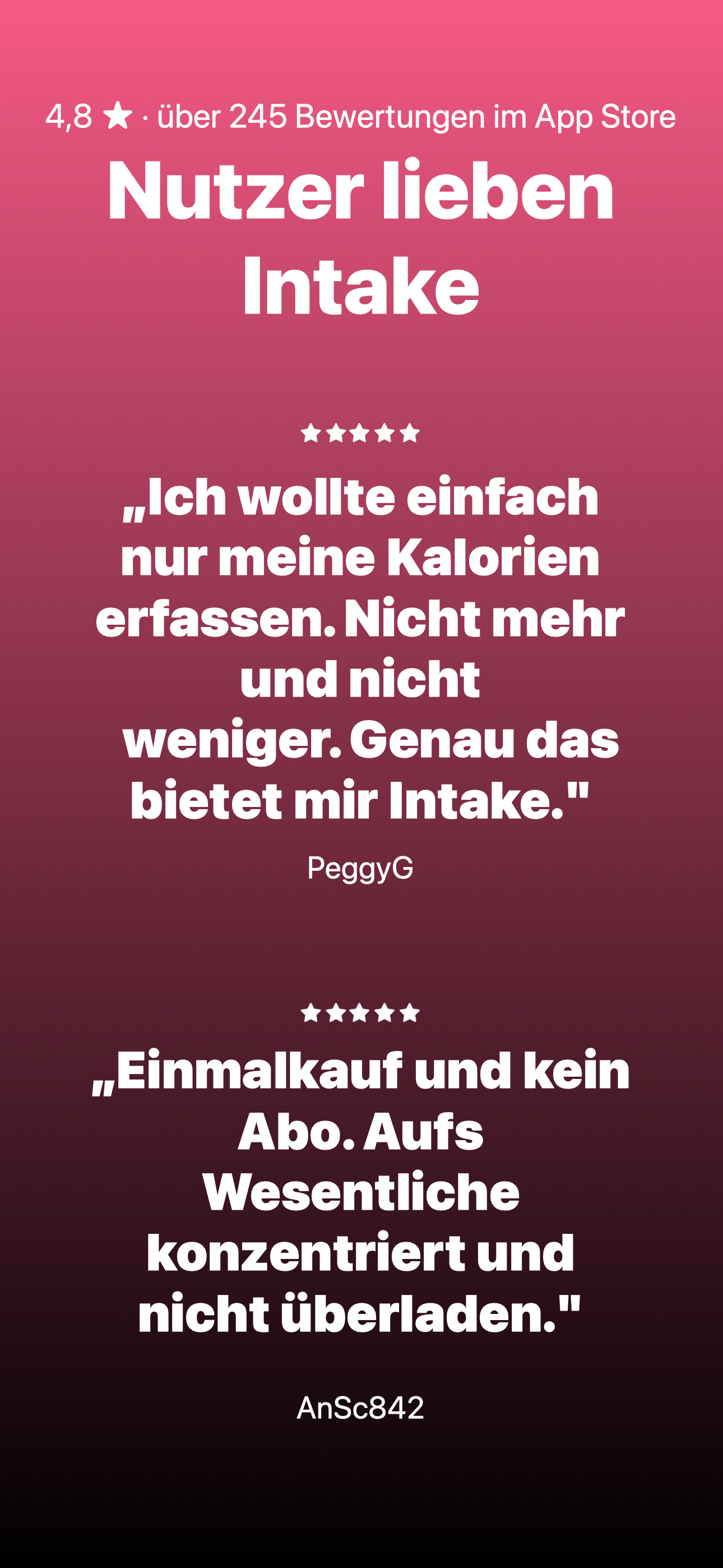 Bewertungs- und Vertrauensscreen von Intake