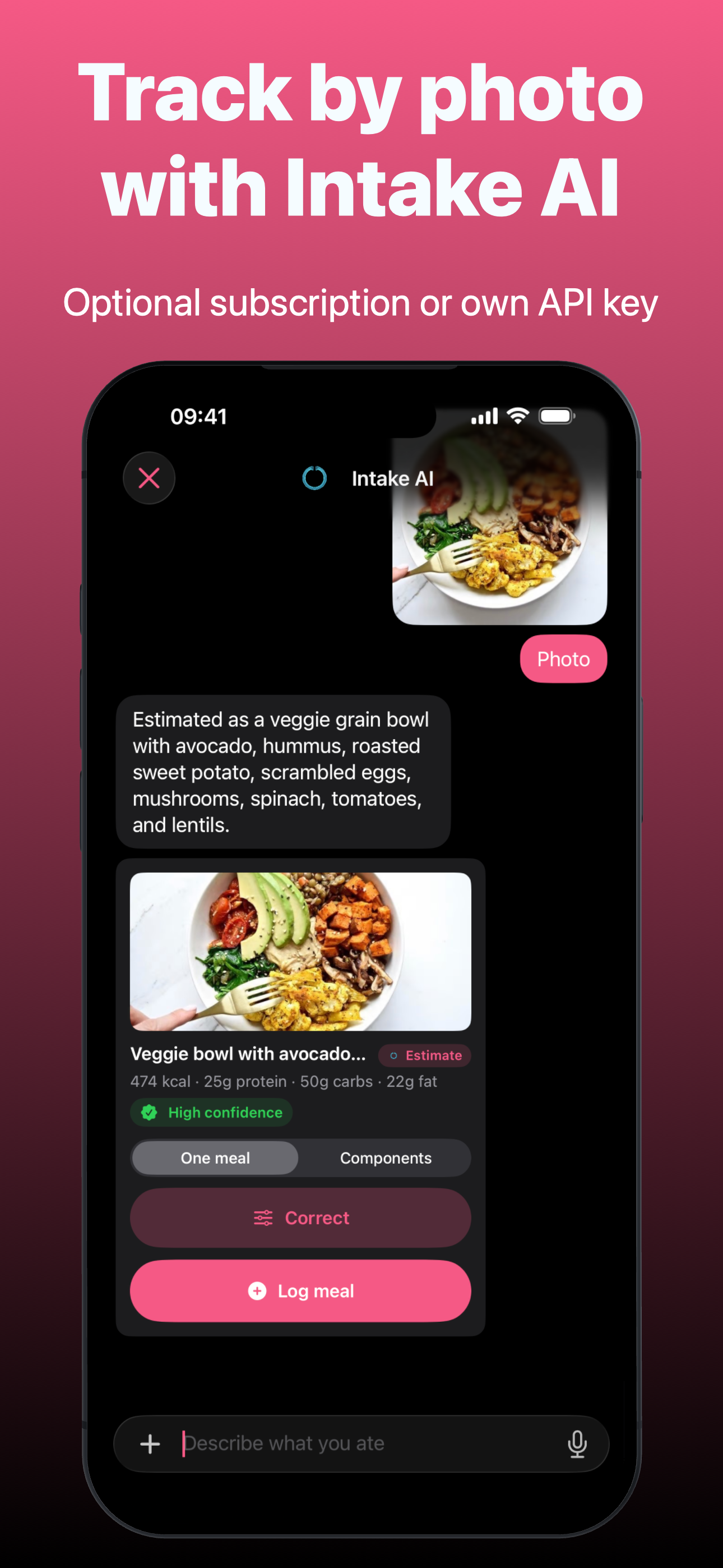 Logging a meal from a photo with Intake AI